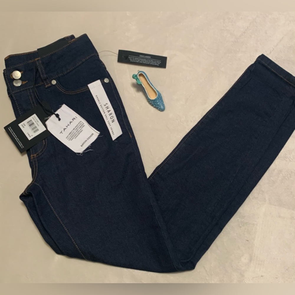 TAHARI ladies Sharon roll cuff skinny night sky wash jeans SIZE 6 NWT